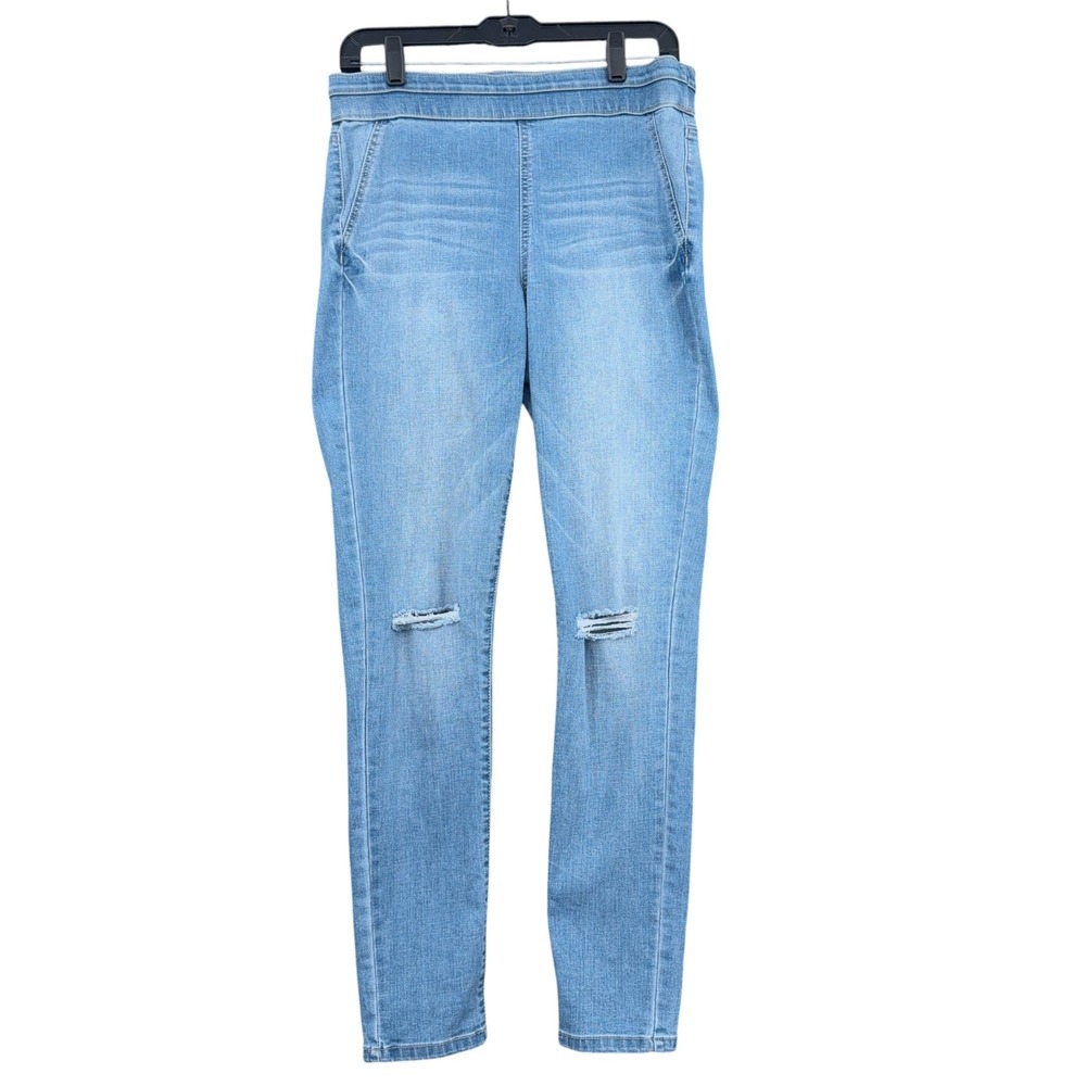 New York & Company Pull On Distressed Skinny Jeans Womens M Cotton Blue